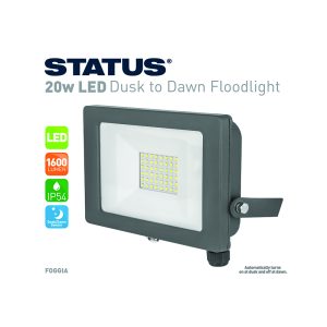 Status Foggia 20W LED Floodlight with Dusk/Dawn Sen Grey