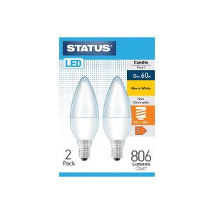 Status 60W LED Candle Bulb E14 W/White Pk 2