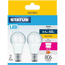 Status 60W LED Bulb B22 W/White Pk 2