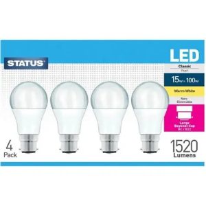 Status 100W LED Bulb B22 W/White Pk 4