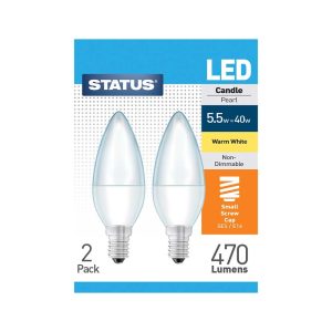 Status 40W LED Candle Bulb E14 W/White Pk 2