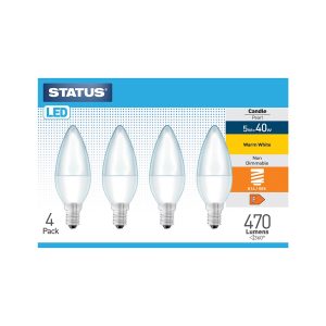 Status 40W LED Candle Bulb E14 W/White Pk 4