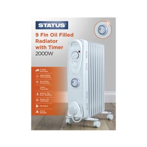 Status 9 Fin Oil Filled Radiator 2000W with Timer White (SHEAT12-T)